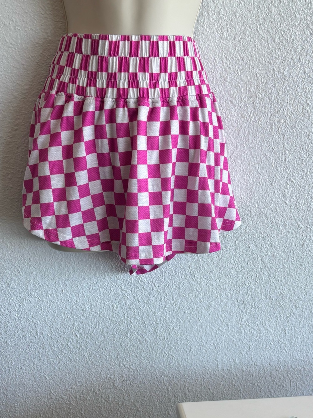 High-Waist Pink Checkerboard Women’s Shorts